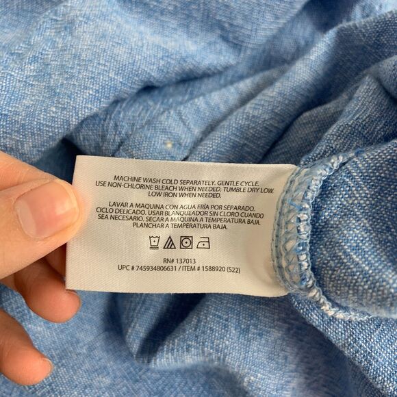 Orvis Button Shirt Womens Small Copen Blue Linen Blend Long Sleeve Spread Collar - Picture 9 of 14